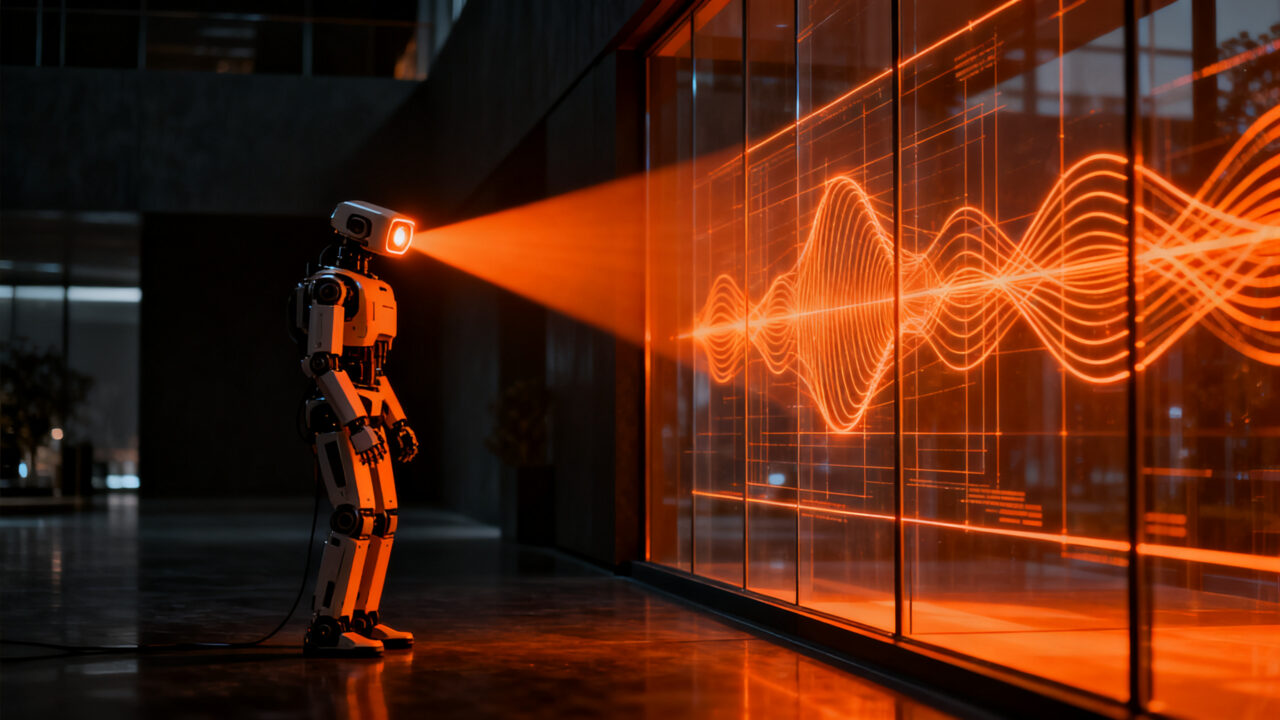 Robot humanoide utilizando tecnología PolarDepth para detectar paredes de cristal y obstáculos transparentes mediante visión artificial.