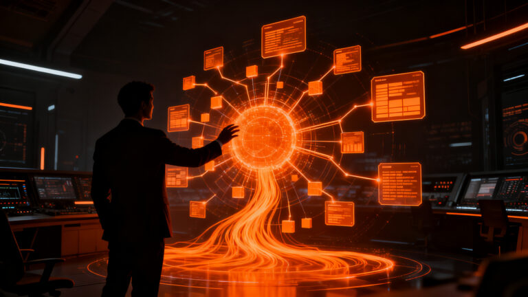 Plataforma de IA empresarial conectando sistemas heredados y datos para transformación digital sin migraciones.