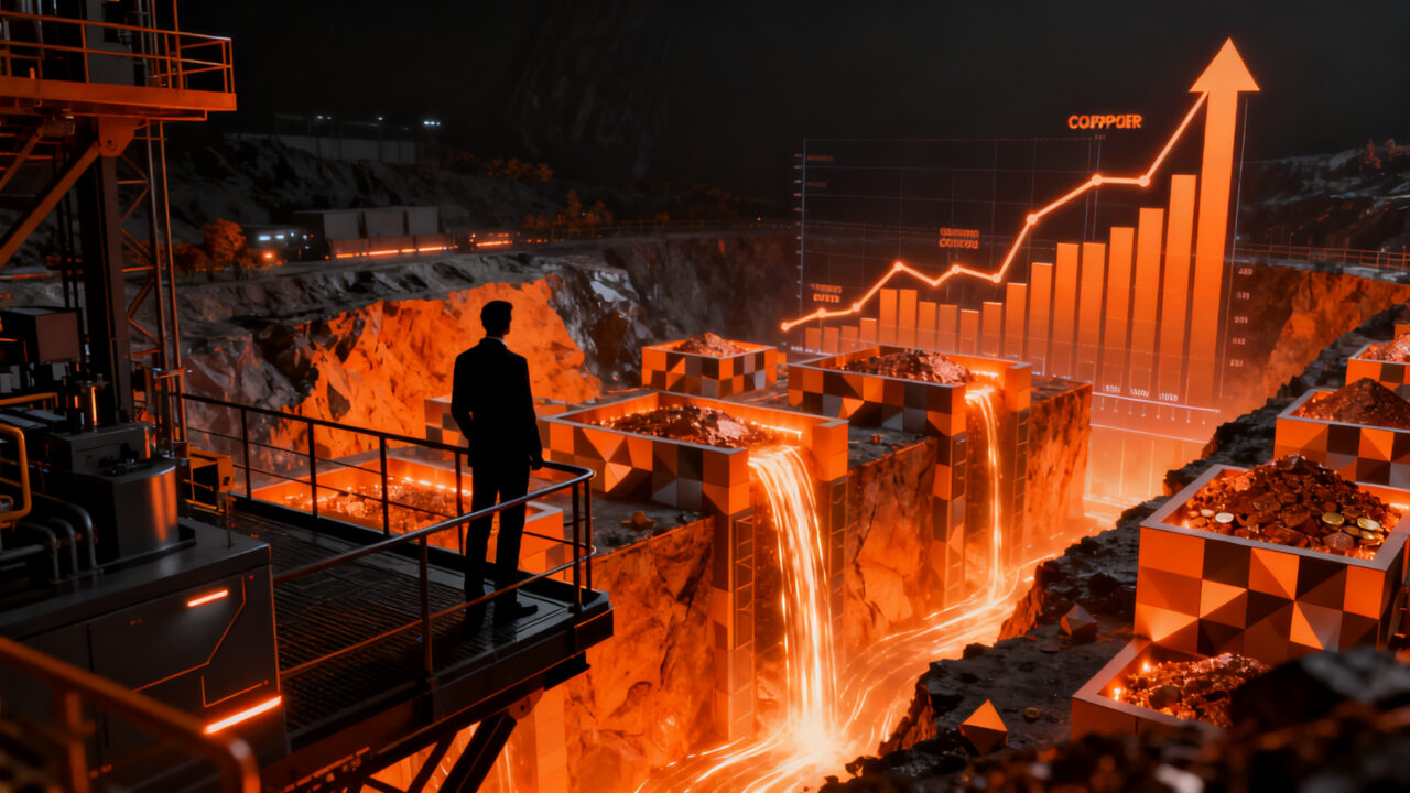 Gráfico de tendencia de precios del cobre y minería, representando el impacto económico en las startups y mercados de Chile y Perú.