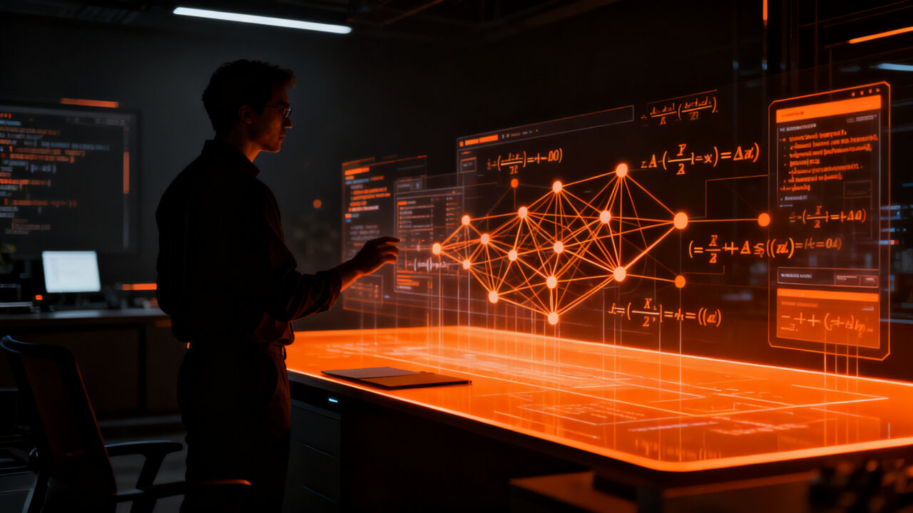 Profesor creando aplicaciones de inteligencia artificial sin saber programar, representando la democratización del desarrollo de software.