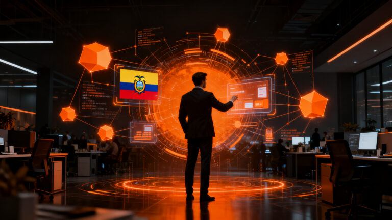 Digitalización de pymes en Ecuador, mostrando la transformación tecnológica y el comercio electrónico para la competitividad empresarial.