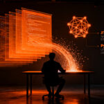 Programador trabajando con código Python en una interfaz futurista optimizada para desarrollo backend de alto rendimiento.