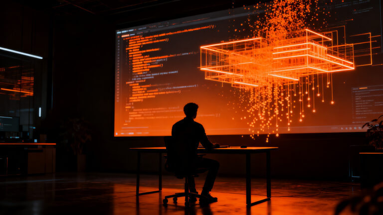 Ingeniero de software analizando código de Python en un entorno oscuro, representando cambios en el rendimiento y la infraestructura de CPython.