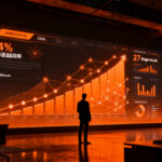 Gráfico de barras digital y siluetas de inversores analizando el dominio de la IA en el venture capital global durante el Q3 2026.