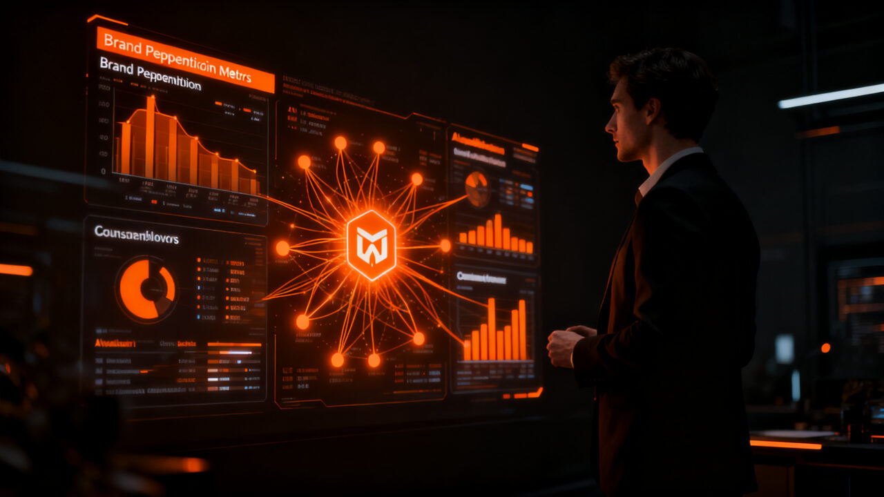 Análisis de reputación de marca mediante inteligencia artificial, mostrando la visibilidad digital y el impacto de la IA en el comportamiento del consumidor español.