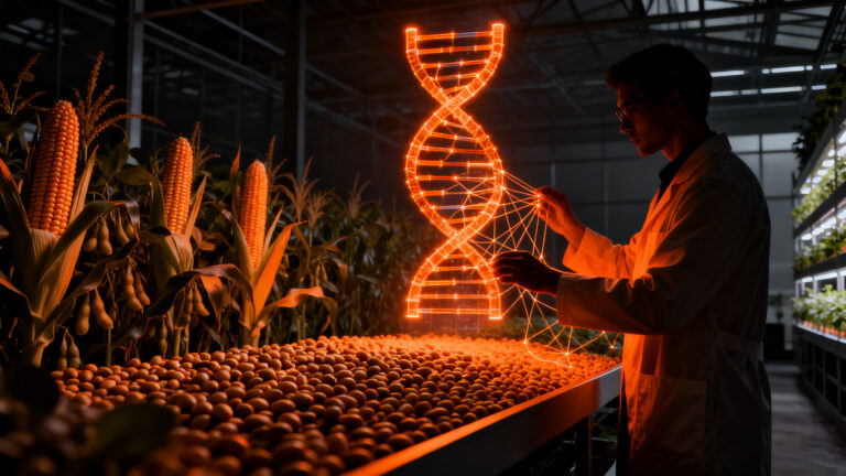 Tecnología de IA y edición genética aplicada a la agricultura sostenible para cultivos más resilientes y sin químicos.