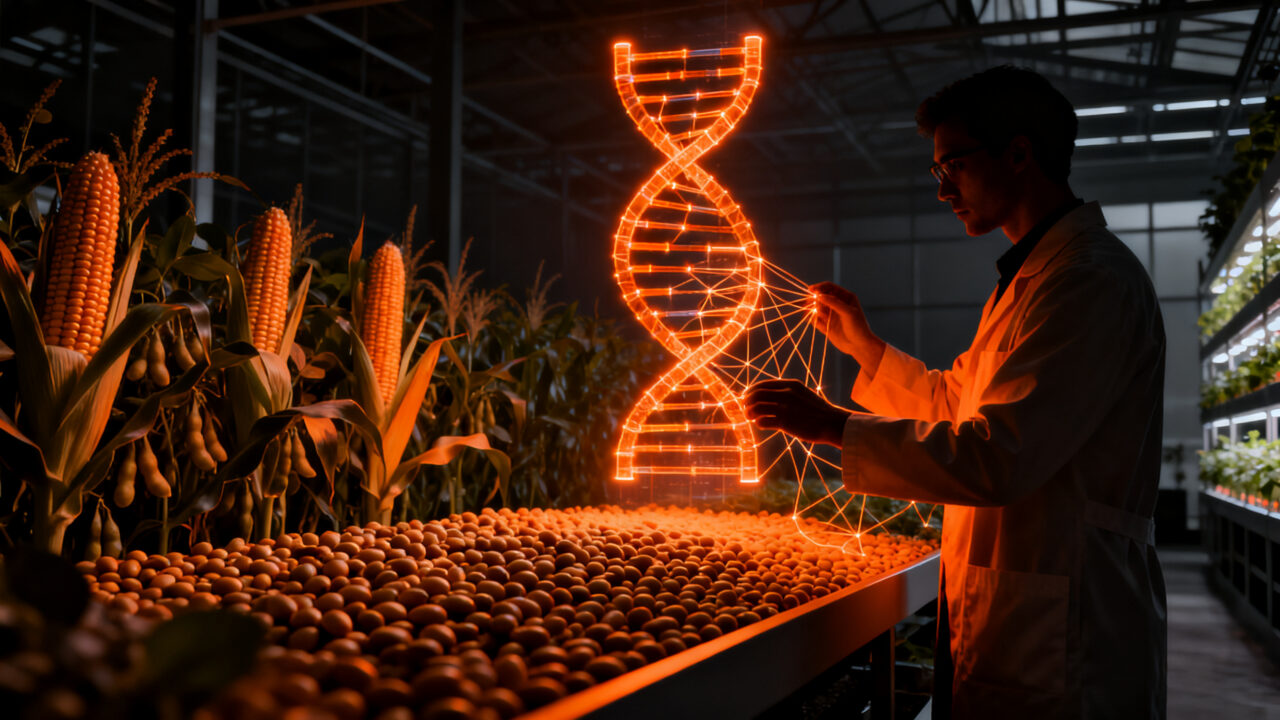 Tecnología de IA y edición genética aplicada a la agricultura sostenible para cultivos más resilientes y sin químicos.