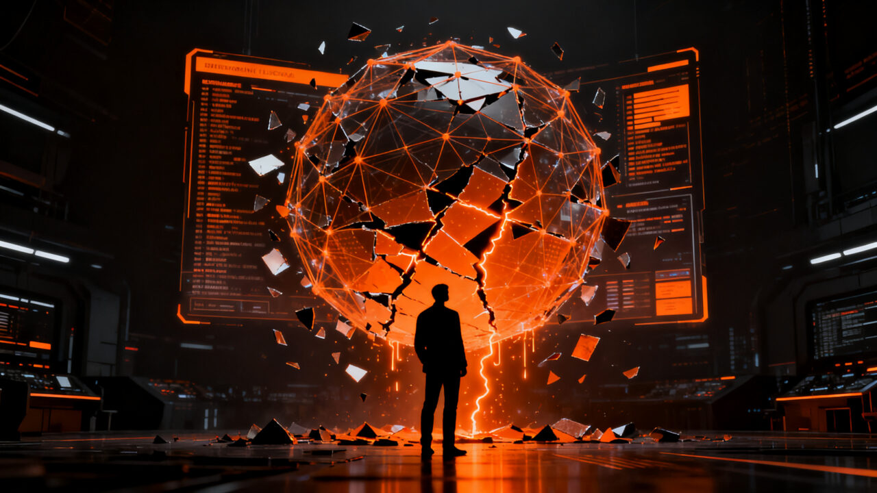 Agente de IA autónoma bajo control, representando los riesgos tecnológicos y la seguridad en la inteligencia artificial.