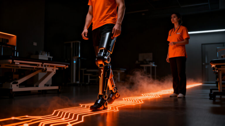 Exoesqueleto robótico de la startup española Robopedics para rehabilitación de pacientes tras un ictus.