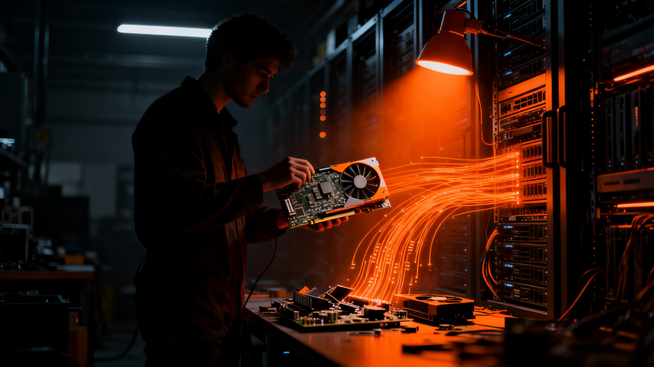 Desmantelamiento de GPUs RTX 5090 en China para servidores de inteligencia artificial y mercado negro de hardware.