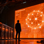 Representación de la soberanía tecnológica e IA en Rusia tras la Ley 243-FZ, mostrando infraestructura digital y desarrollo de modelos de lenguaje.