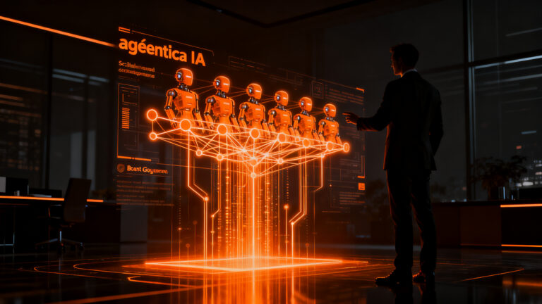 Representación visual de la integración de IA agéntica en el sector bancario, simbolizando la transformación digital de Banco Sabadell y T-Systems.