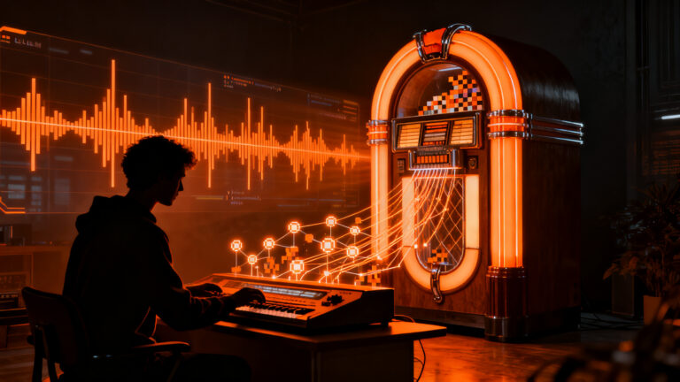 Generación de música con IA mediante Claude Opus 5.5, explorando capacidades emergentes en la creación de bandas sonoras retro.