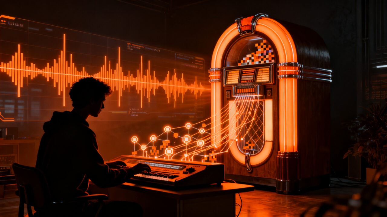 Generación de música con IA mediante Claude Opus 5.5, explorando capacidades emergentes en la creación de bandas sonoras retro.