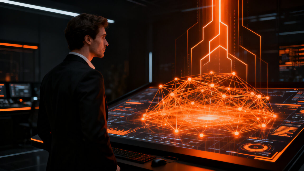Profesional del marketing digital analizando datos de inteligencia artificial y AI Overviews en una pantalla futurista para SEO Day 2026.