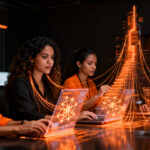 Mujeres latinoamericanas capacitándose en inteligencia artificial y tecnología en una iniciativa de AWS y Shakira.