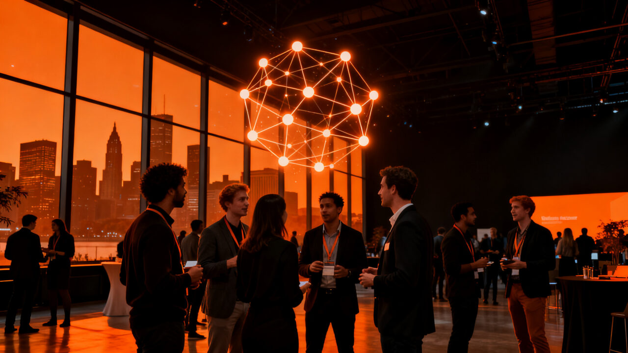 Emprendedores participando en networking en el TechCrunch Founder Summit 2026, posicionando marcas ante líderes tecnológicos.