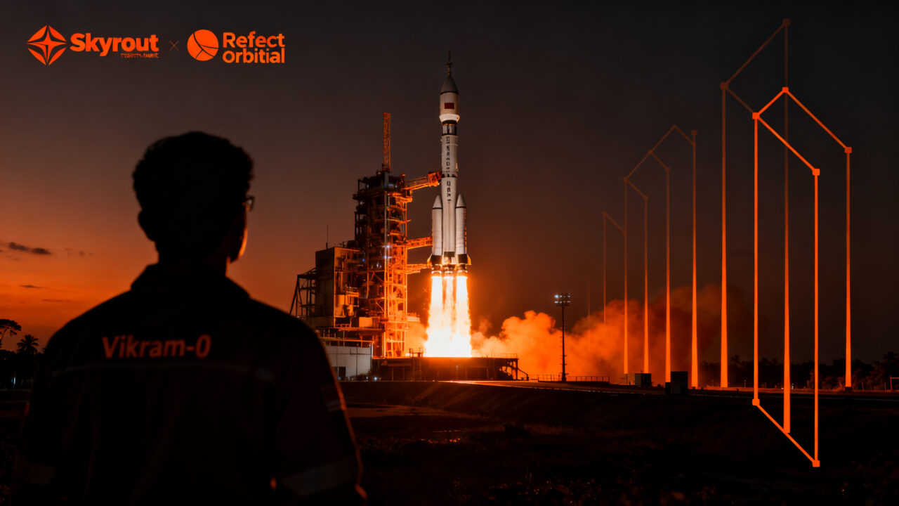 Lanzamiento de cohete Vikram-1 de Skyroot Aerospace representando la expansión del mercado de space tech y lanzamientos espaciales.