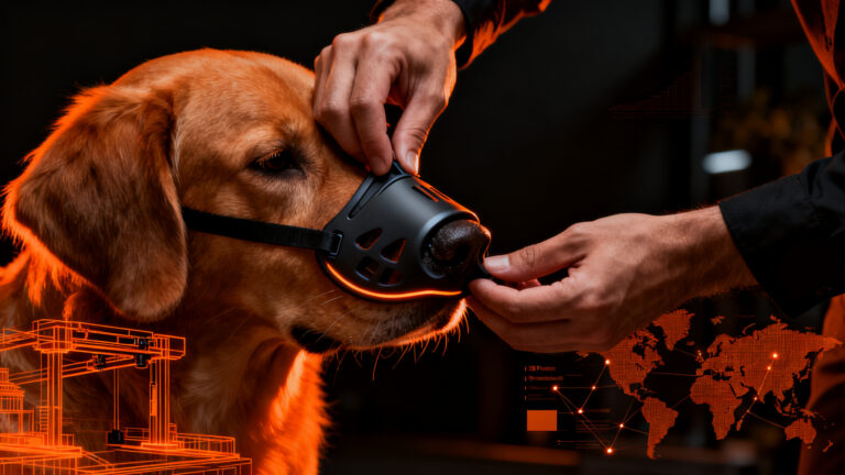 SnoutCover, protector nasal impreso en 3D para perros con lupus, historia de éxito de fundador y crecimiento global.