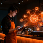 IA agéntica gestionando la operativa de un café, representando la automatización de negocios y la inteligencia artificial en startups.