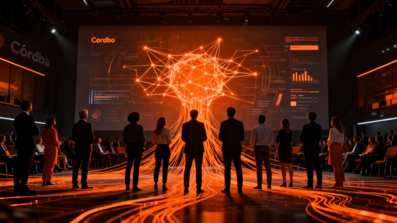 Empresarios reunidos en un evento tecnológico sobre inteligencia artificial para pymes en Córdoba Argentina.