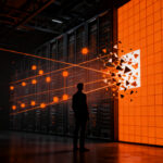 Profesional de ciberseguridad analizando amenazas de Shadow AI en una red corporativa, concepto de seguridad con Sophos AI Defense.