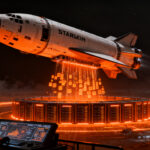 Concepto visual de SpaceX Starship en órbita integrando infraestructura de computación de IA y data centers espaciales.