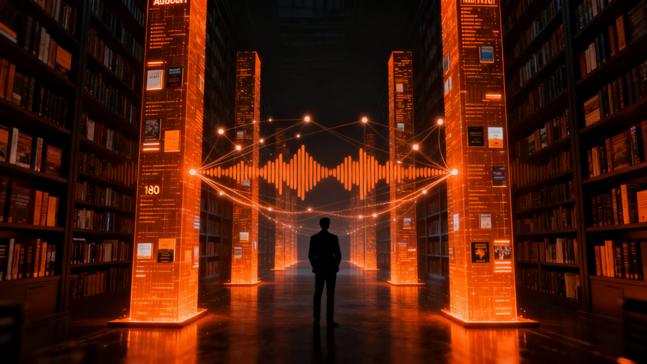 Expansión global de audiolibros de Spotify en el mercado editorial, mostrando la conexión digital entre contenido y oyentes.
