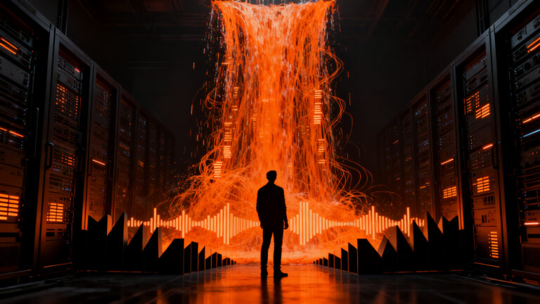 Estratega digital analizando un flujo de datos musicales masivo, representando la moderación de contenido y cambios en algoritmos de IA de Spotify.