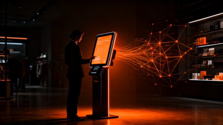 Kiosco de autoservicio con IA conversacional de Square optimizando la automatización en el retail.