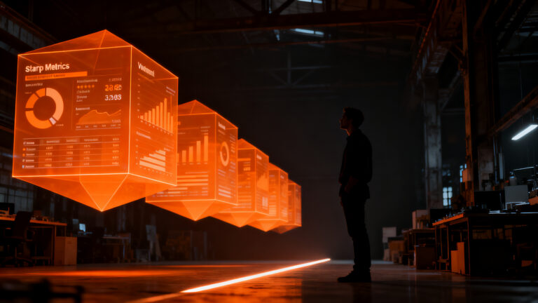 Emprendedor analizando métricas de inversión y venture capital en un ecosistema startup complejo, reflejando la lentitud de las rondas en 2026.