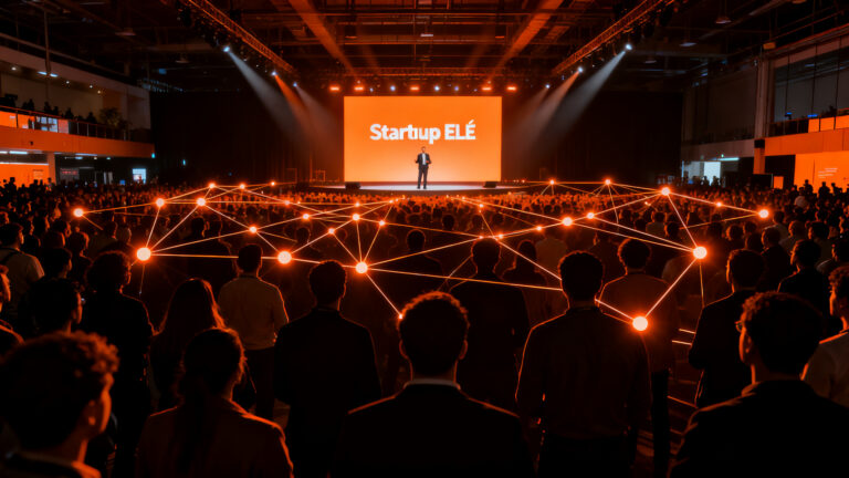 Multitud de emprendedores en el evento Startup OLÉ Salamanca 2026, representando la conexión del ecosistema startup y la inversión.