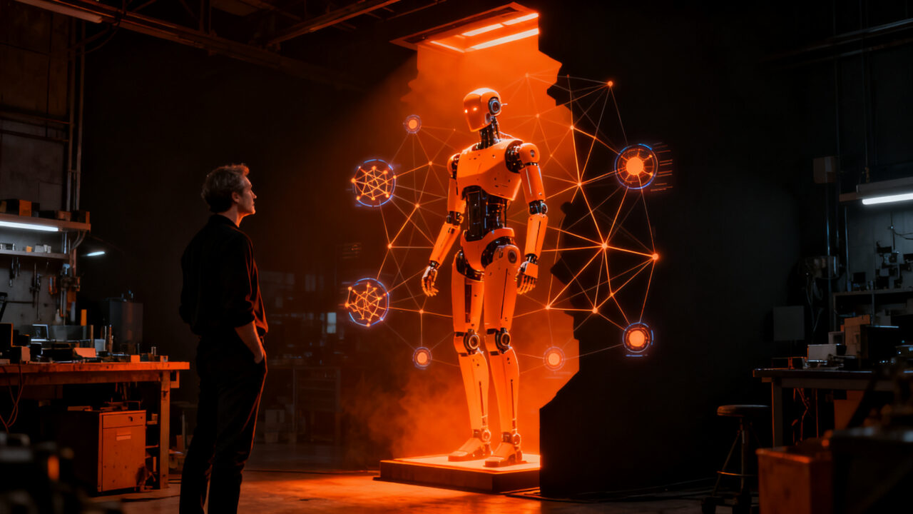 Startups de IA y deeptech en transición del laboratorio al mercado, mostrando robots humanoides y tecnología avanzada.