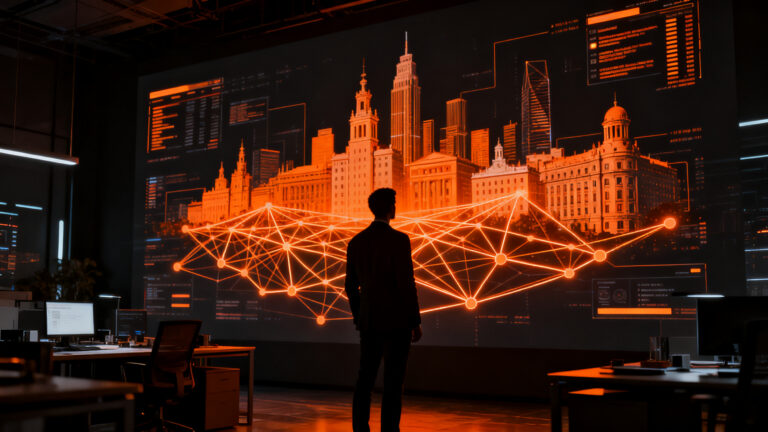 Emprendedor analizando datos de inteligencia artificial en el ecosistema de startups de Madrid, según el Mapa del Emprendimiento 2026.