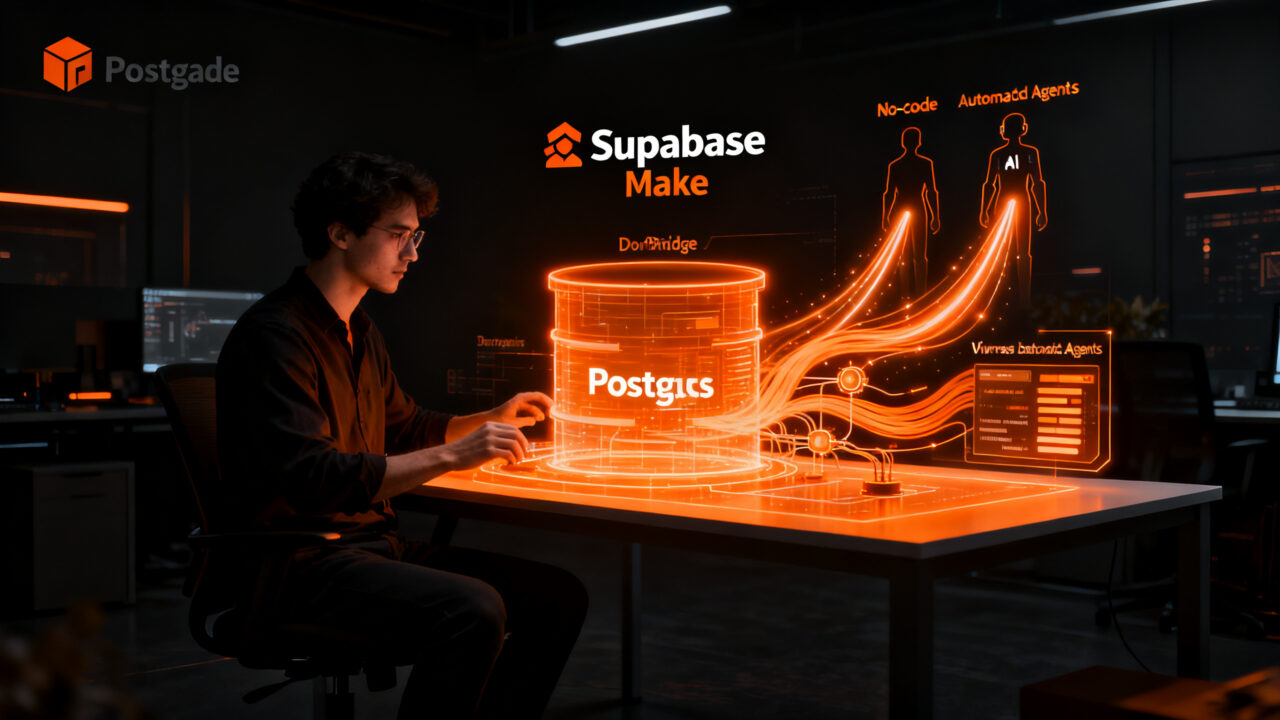 Integración de Supabase y Make para automatizar backend con agentes de IA y bases de datos Postgres sin código.