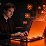 Profesional trabajando con Microsoft Surface Laptop Ultra, representando potencia de IA local y computación avanzada.