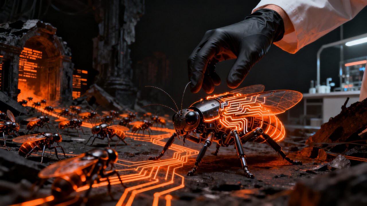 Startup de biorrobótica desarrollando cucarachas cyborg con inteligencia artificial para misiones de espionaje en zonas inaccesibles.