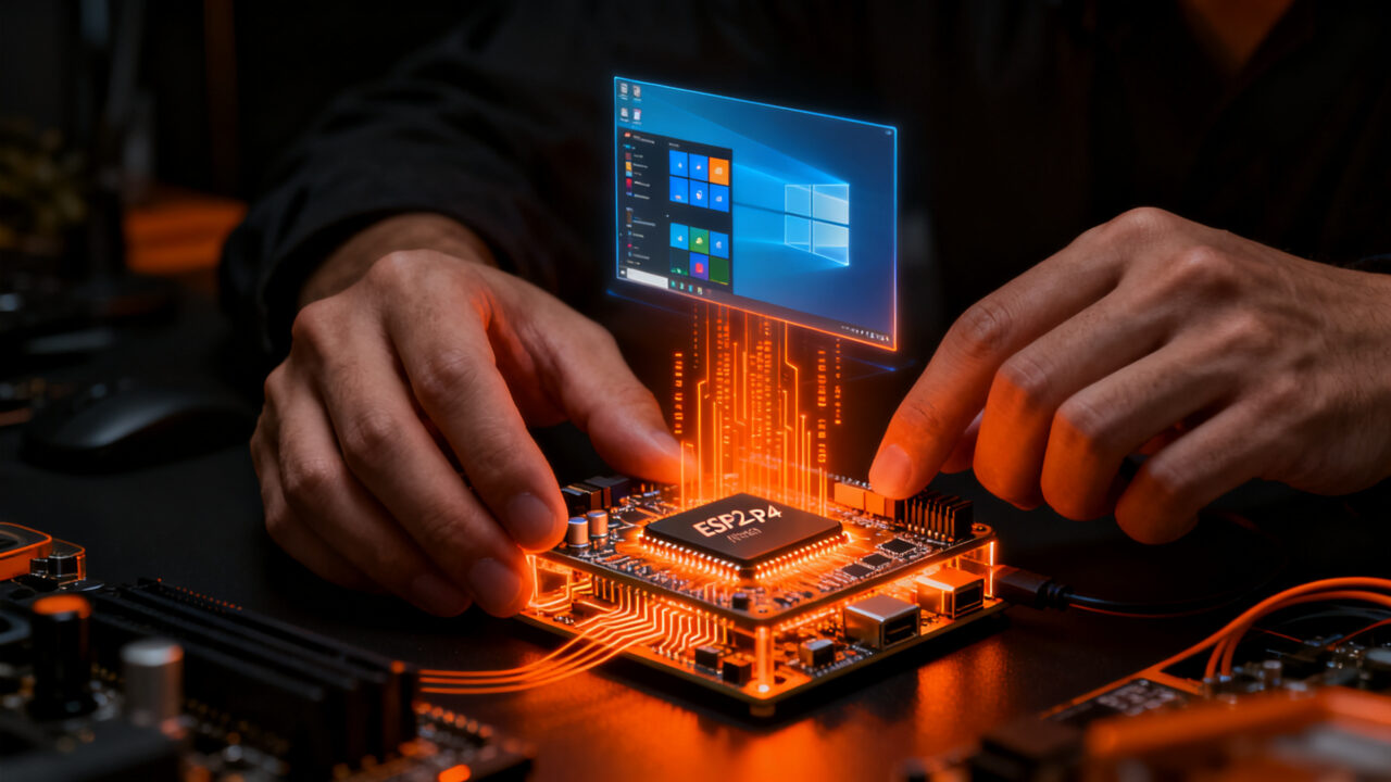 Desarrollador trabajando en Sylphide OS, un sistema operativo de escritorio para microcontroladores como el ESP32-P4.