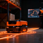 Robot móvil autónomo de KUKA integrado en un almacén inteligente, representando la automatización industrial y la convergencia entre TI y OT en el canal tecnológico.