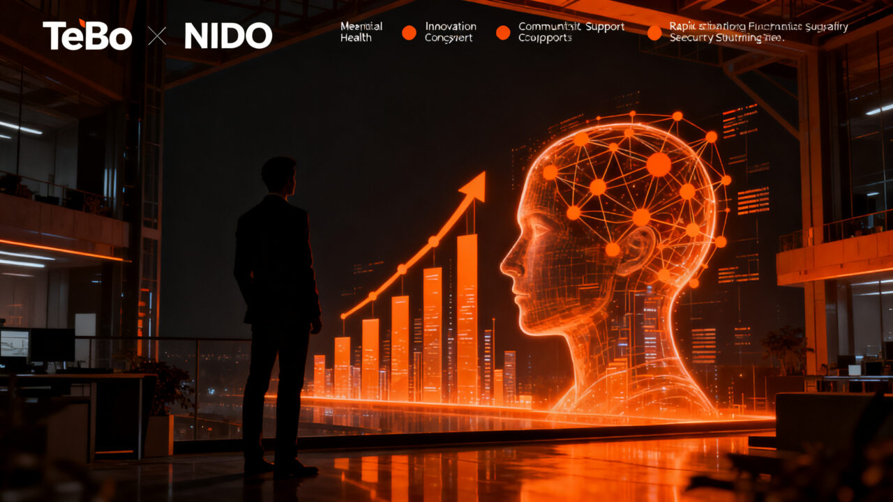 Crecimiento de TeBo, startup de salud mental en el ecosistema de innovación del Valle del Cauca, representando bienestar y escalabilidad.