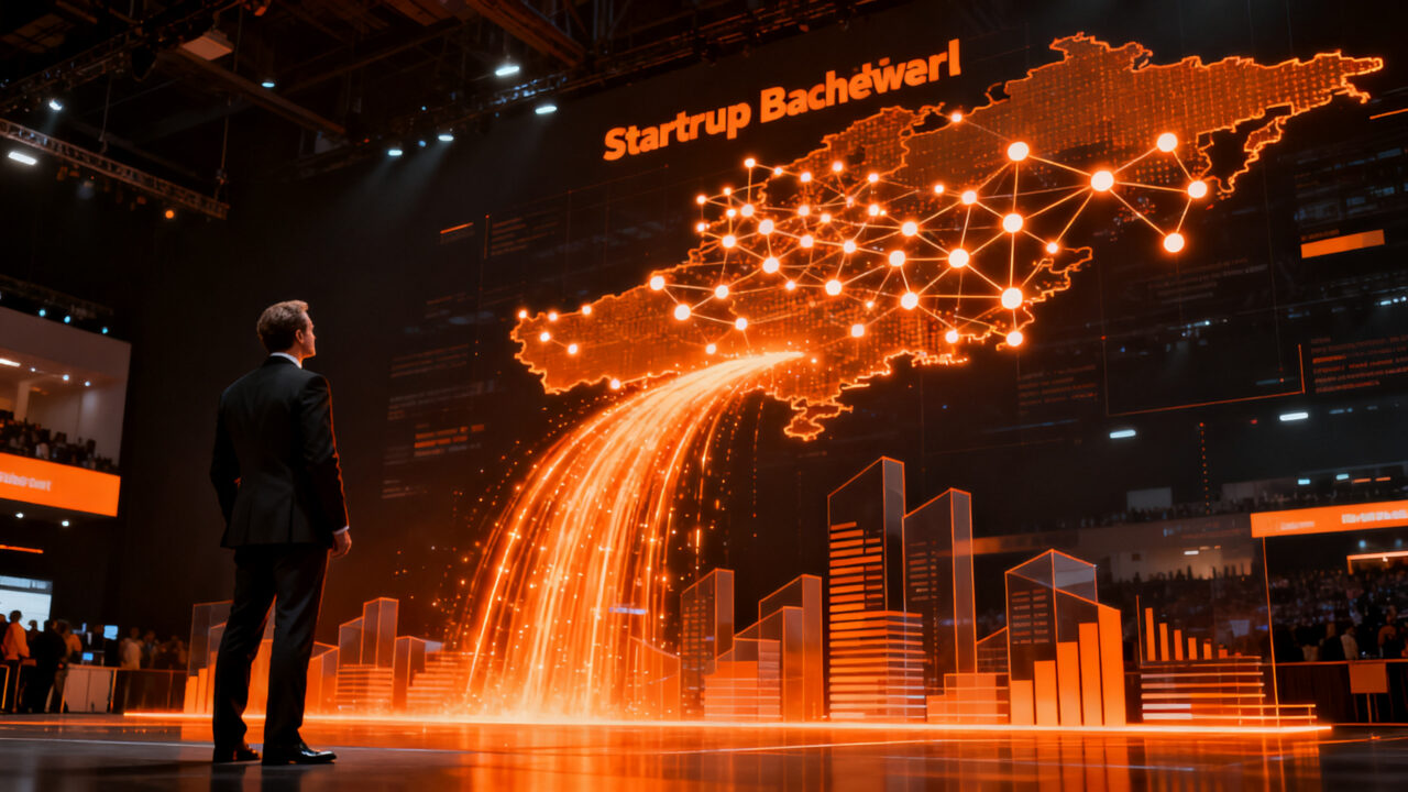 Inversores de capital riesgo analizando oportunidades de inversión en el evento TechCrunch Disrupt 2026 en San Francisco.