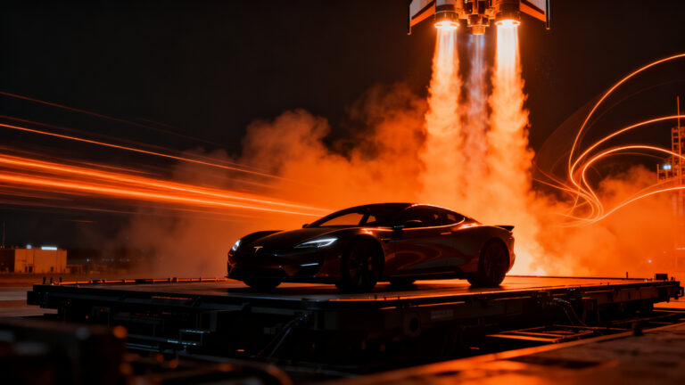 El deportivo Tesla Roadster con tecnología SpaceX, simbolizando la innovación en movilidad eléctrica de alto rendimiento.