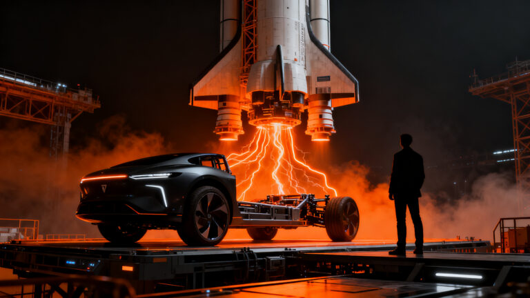 Fusión masiva de Tesla y SpaceX liderada por Elon Musk, representando el futuro de la gobernanza corporativa y la IA física.