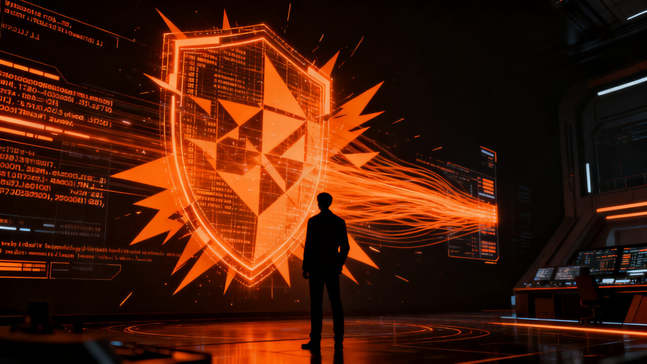 Ejecutivo analizando amenazas de ciberseguridad impulsadas por inteligencia artificial en un entorno digital avanzado.