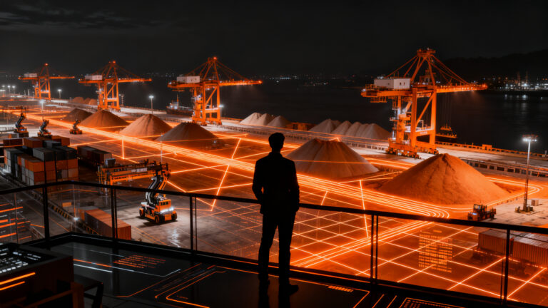 Panel de expertos en TOC Américas 2026 analizando la automatización y logística de graneles sólidos en puertos.