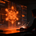 Linus Torvalds integrando inteligencia artificial en el desarrollo del kernel Linux, simbolizando la evolución del software.