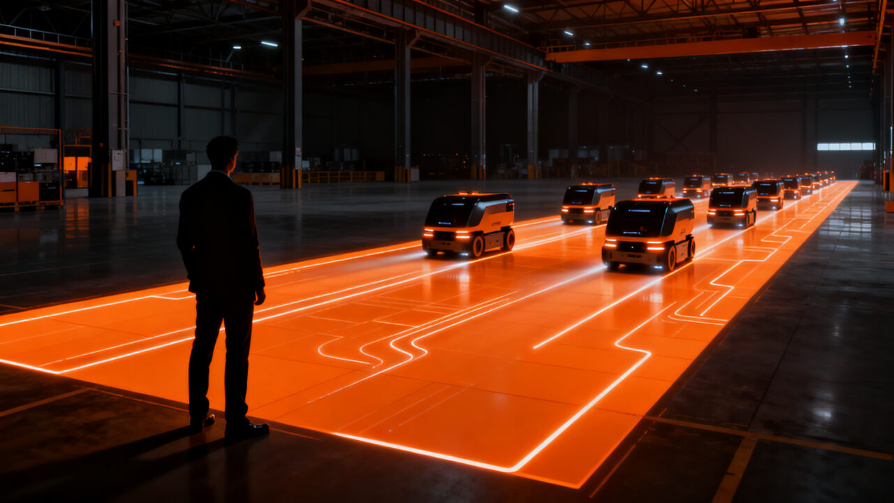Automatización logística en almacenes con robots autónomos y tecnología de Toyota Material Handling para mejorar la eficiencia operativa.