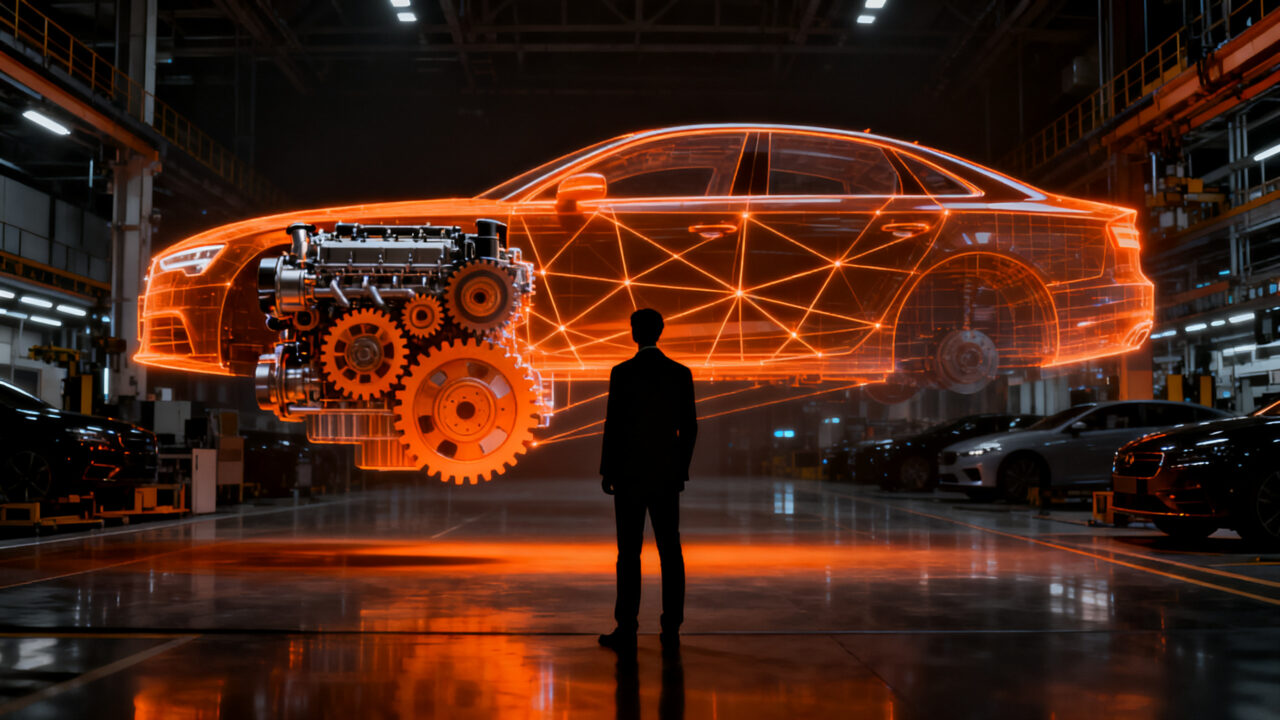 Directivos automotrices discutiendo la transformación digital y el cambio cultural en la industria manufacturera.