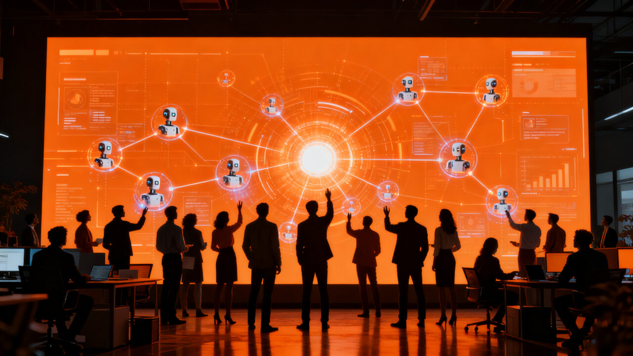 Empleados trabajando con inteligencia artificial empresarial para mejorar la productividad en startups.