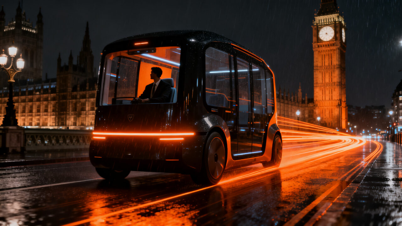 Robotaxis autónomos de Uber y Pony.ai circulando por las calles de Londres, representando la expansión de la movilidad autónoma en Europa.